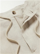 De Petrillo - Tapered Pleated Linen Drawstring Trousers - Neutrals