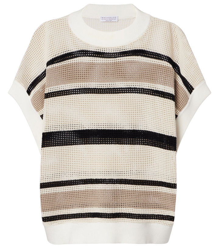 Photo: Brunello Cucinelli Open-knit striped cotton top