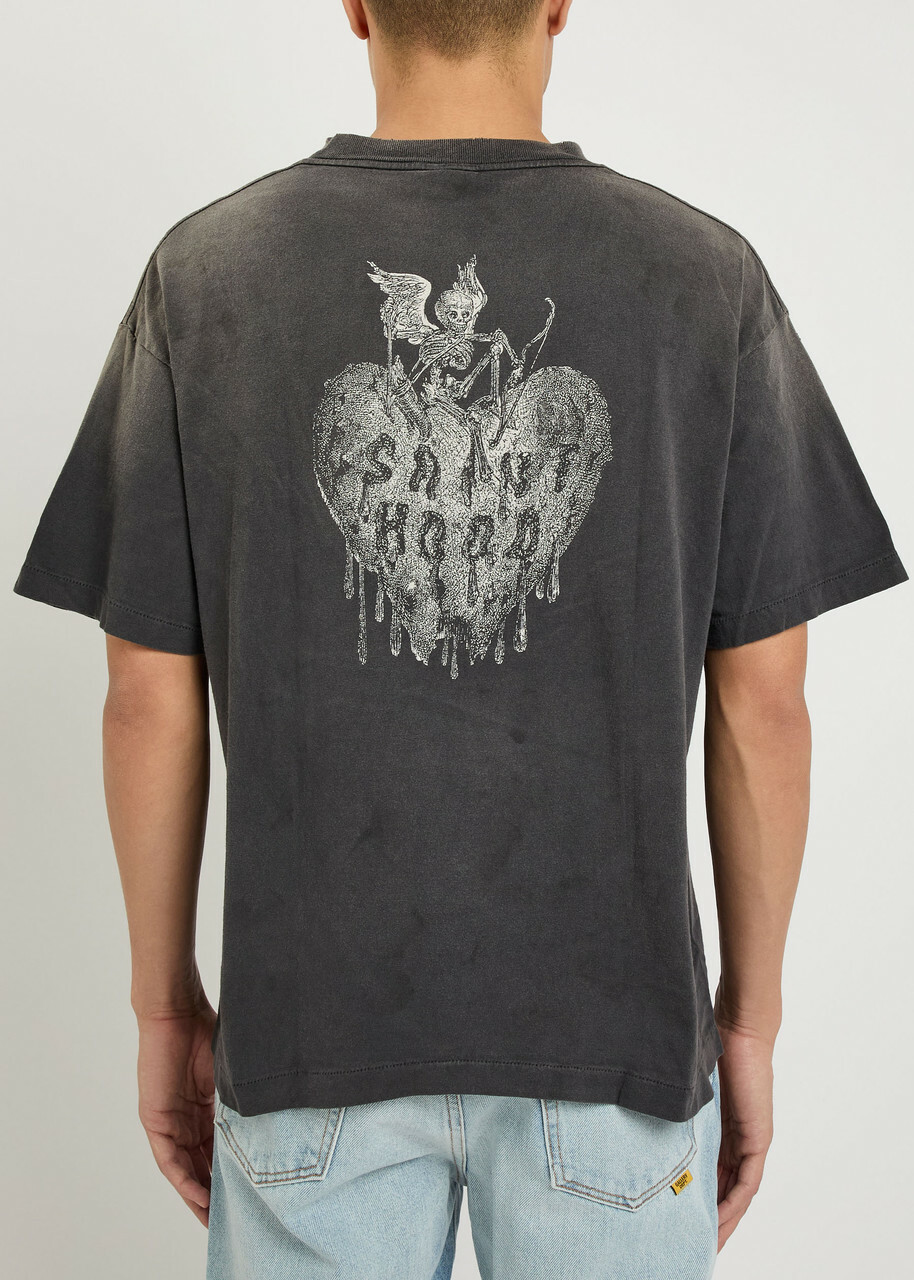 Saint Mxxxxxx Fearless Printed Distressed Cotton T-shirt Black