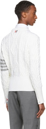 Thom Browne White Aran Cable 4-Bar Sweater