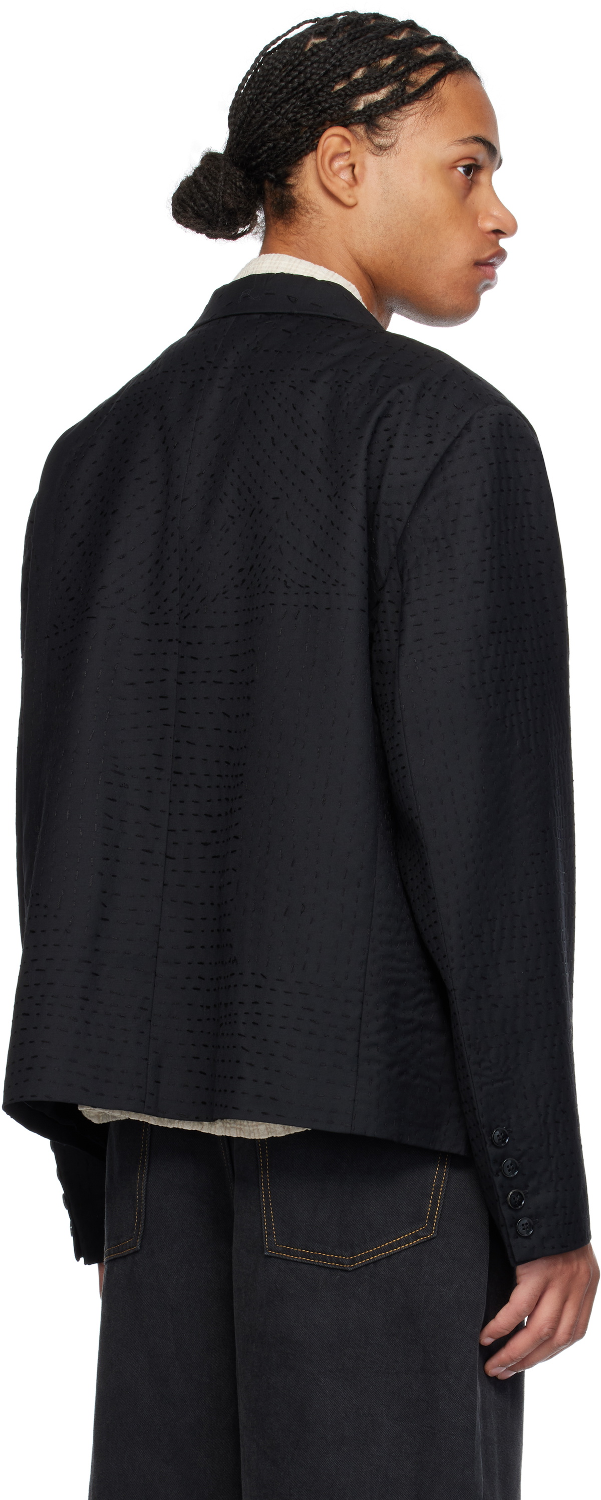 Glass Cypress Black Embroidered Cropped Blazer