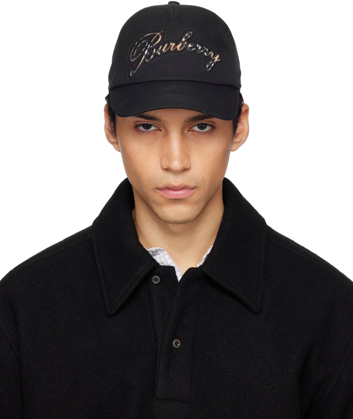 Photo: Burberry Black Check Cursive Logo Gabardine Baseball Cap