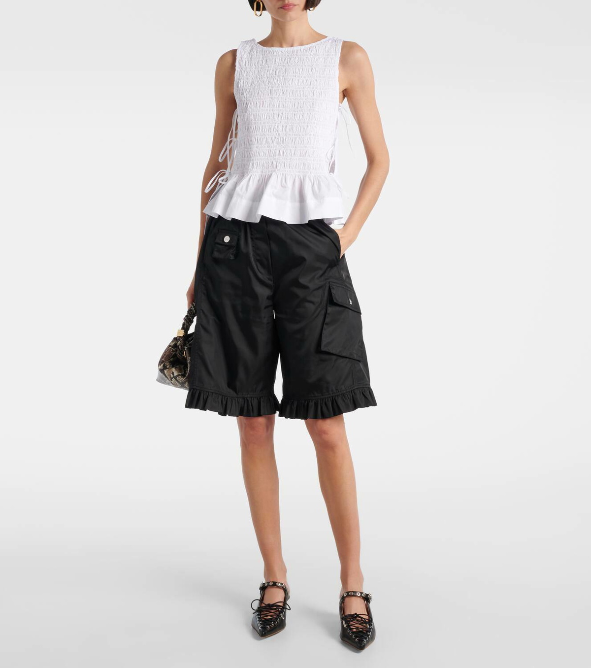 Ganni Shirred cotton top GANNI