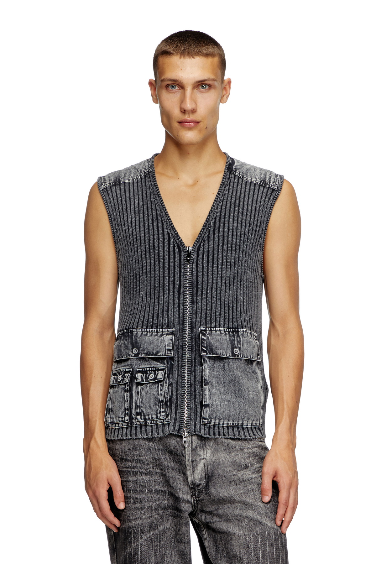ベスト archive Diesel contrast panel vest y2k Diesel Utility vest with contrast panels - Knitwear Mens in Grey