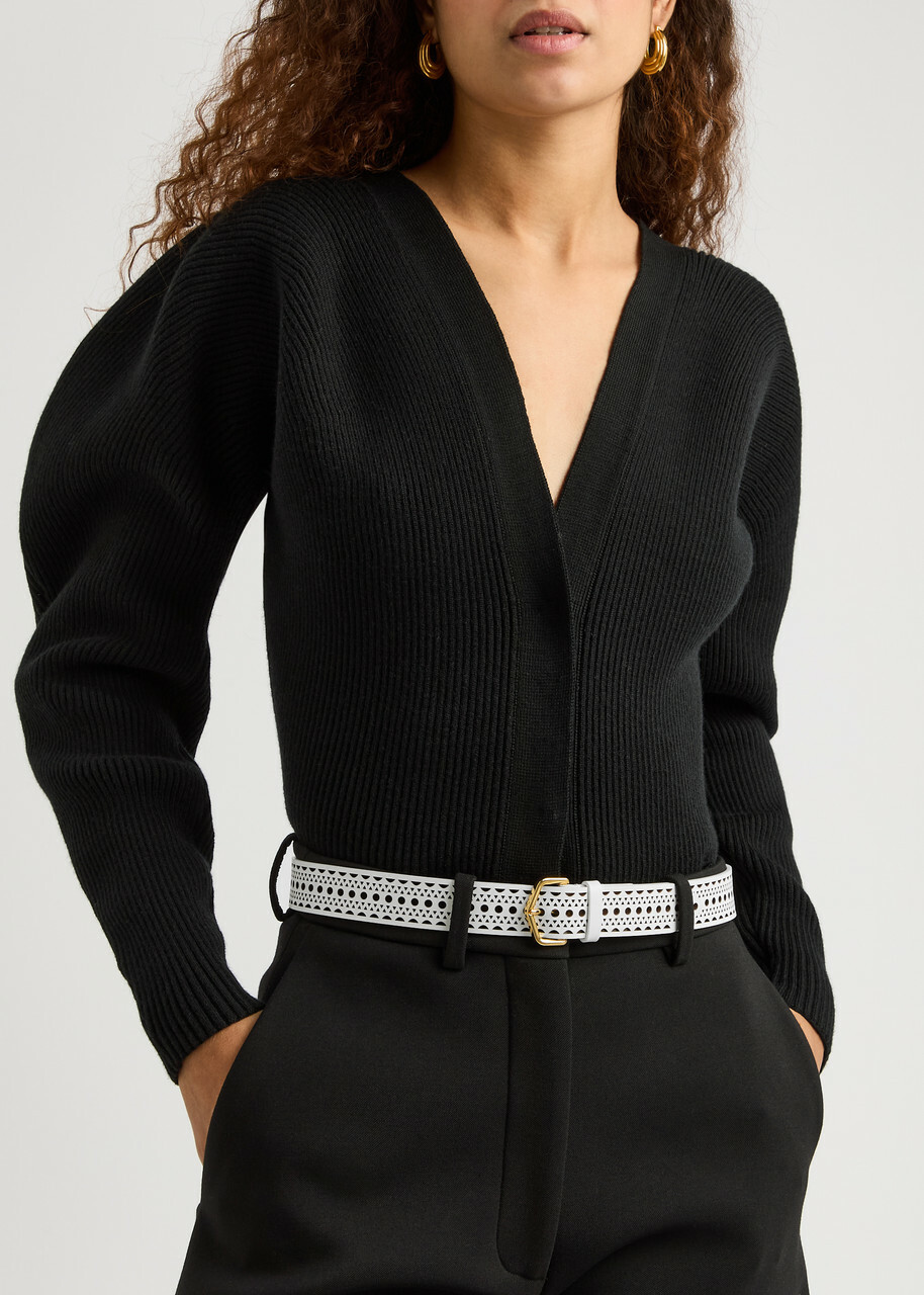 Alaïa White Neo-Vienne Laser-cut Leather Belt with Gold Buckle ALAÏA Neo Vienne laser-cut leather belt | THE OUTNET main image 3