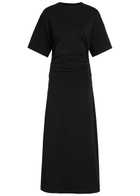 Akyn Charli Ruched Stretch-cotton Midi Dress Black