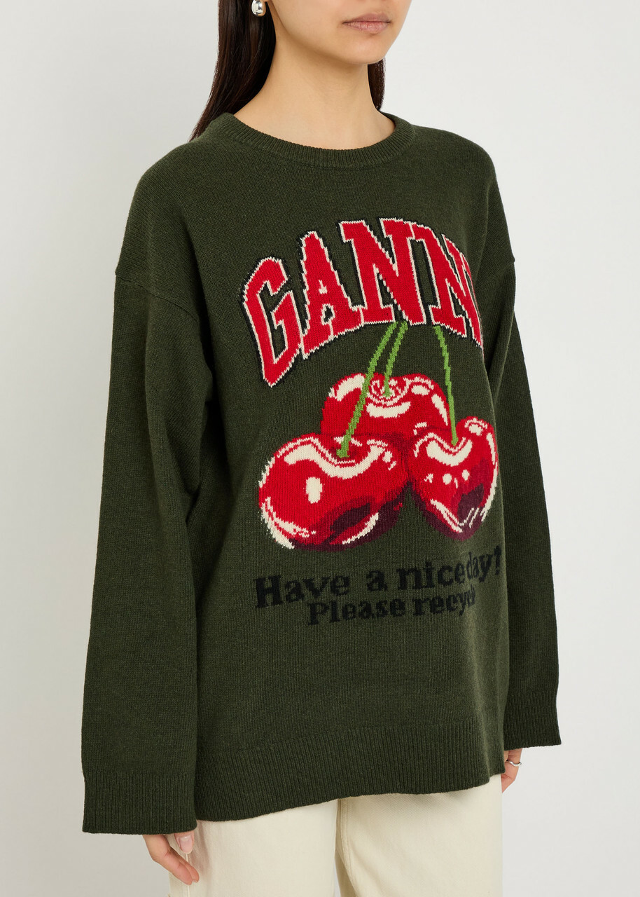 Ganni Intarsia Wool-blend Jumper Green