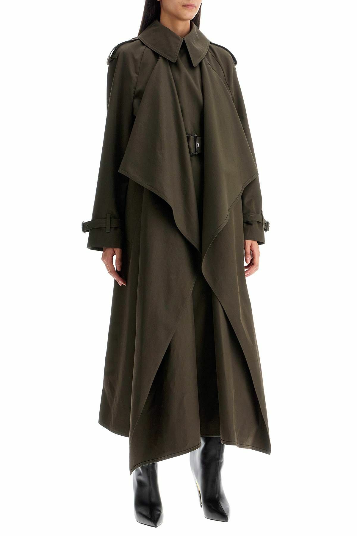 ALEXANDER MCQUEEN doublebreasted trench coat with draped Khaki