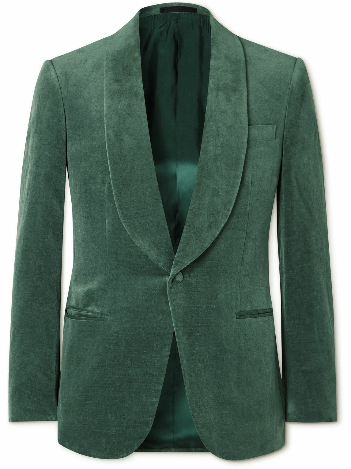 Photo: Kingsman - Shawl-Collar Cotton and Linen-Blend Velvet Tuxedo Jacket - Green