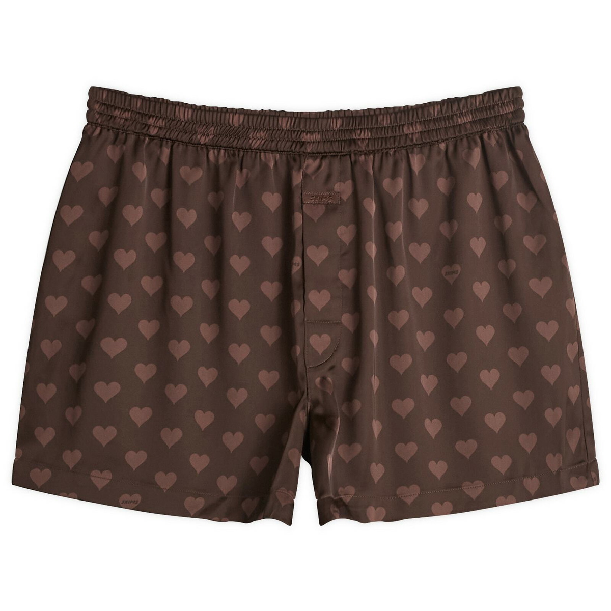 SKIMS Men's Sateen Sleep Boxers in Cocoa Heart Halfdrop