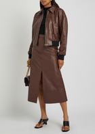 Skiim Farrah Leather Midi Skirt Dark Brown