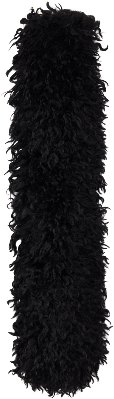 Anna Sui Black Faux Curly Lamb Fur Long Scarf