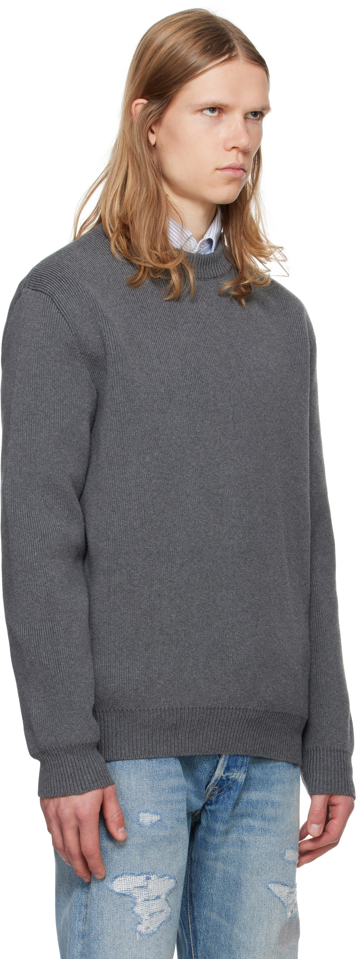 Golden Goose Gray Round-Neck Logo Sweater