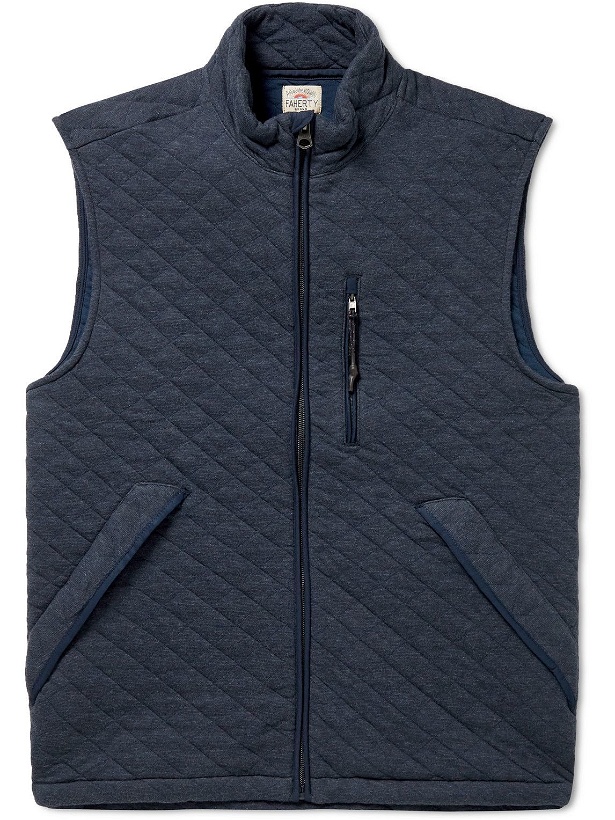 Photo: Faherty - Quilted Mélange Cotton-Blend Jersey Gilet - Blue