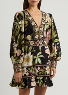 Farm Rio Floral-print Belted Mini Dress Black