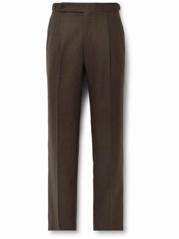 Photo: Stòffa - Tapered Pleated Wool Trousers - Brown