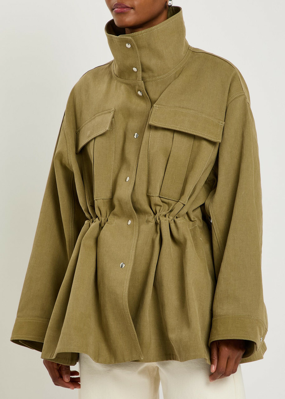 Rohe Sculptural Funnel-neck Cotton Safari Jacket Khaki