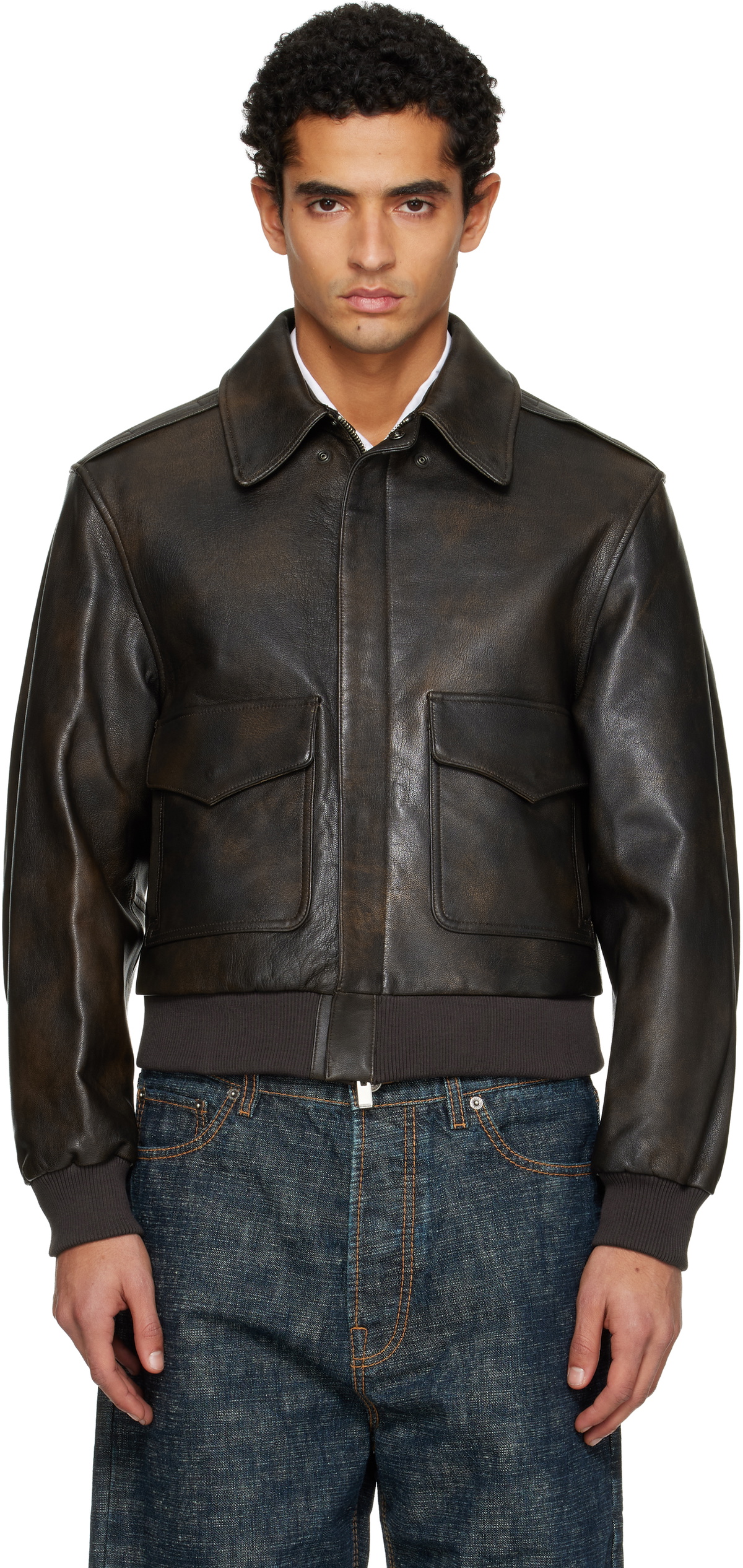TONYWACK Brown Aviator Goat Leather Jacket