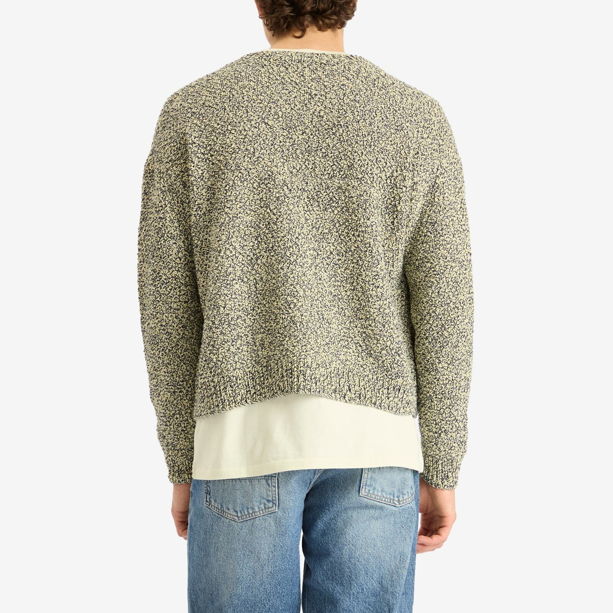 Auralee Men's Cotton Cashmere Cord Knit Cardigan in Lime/Navy Auralee