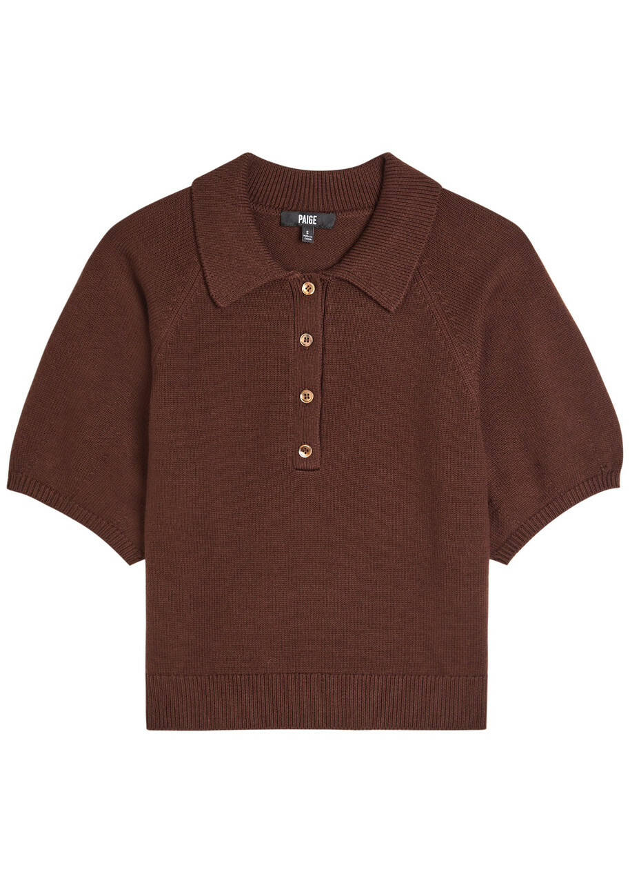 Paige Birch Knit Polo top Brown