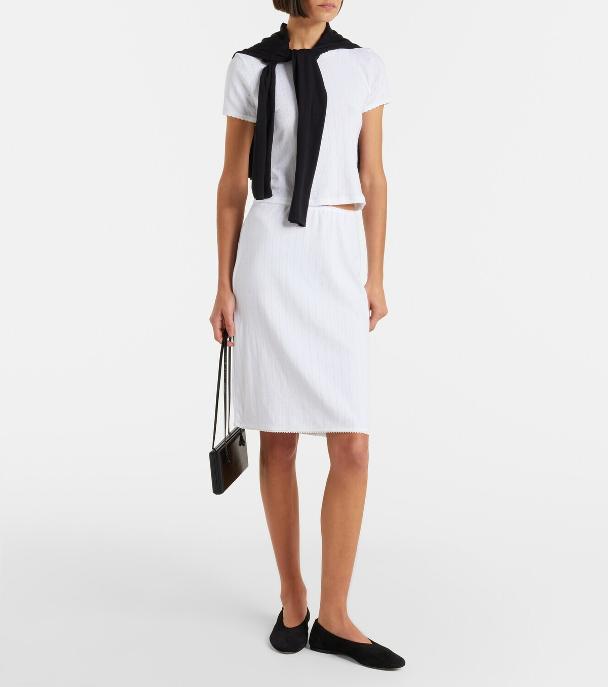 Leset Pointelle cotton midi skirt