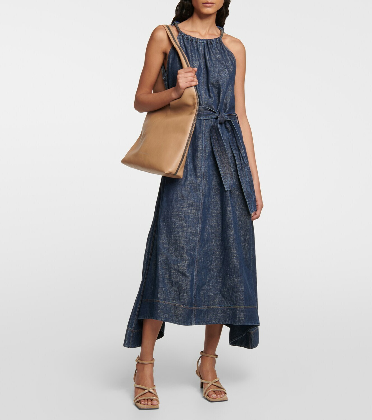 Brunello Cucinelli Embellished Denim Midi Dress Brunello Cucinelli