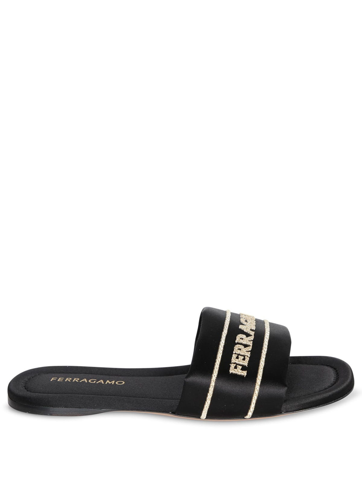 Ferragamo Black Slide Sandals Ferragamo Black Fabric Slide Sandals Salvatore Ferragamo main image 4