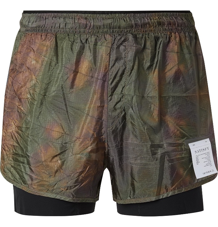 Photo: Satisfy - Layered Tie-Dyed Ripstop and Justice Trail Running Shorts - Brown