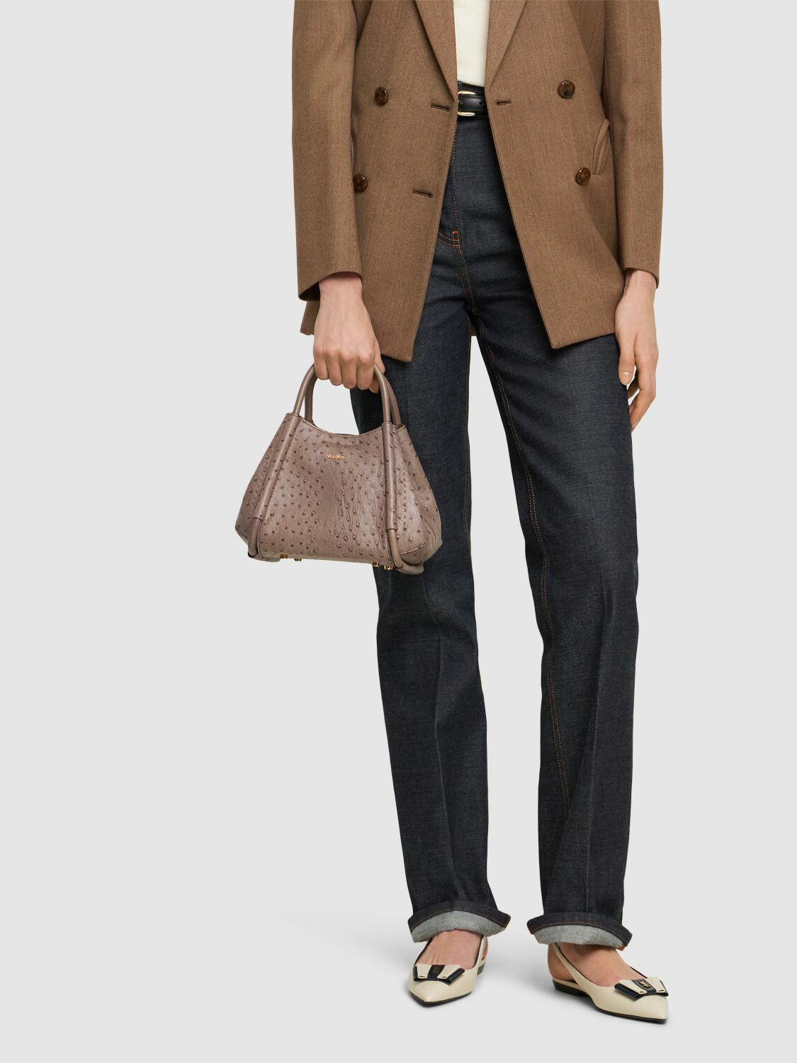 MAX MARA - Xs Marin Ostrich Embossed Top Handle Bag Max Mara