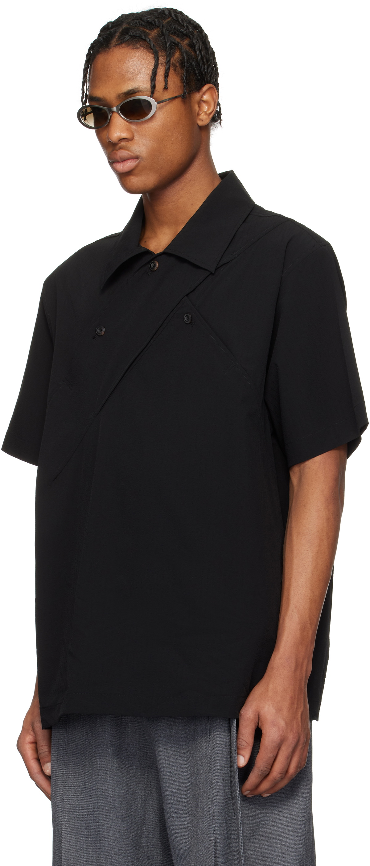 NULLUS Black Seersucker Polo