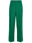 AMI PARIS - Wide-Leg Pleated Wool-Gabardine Trousers - Green