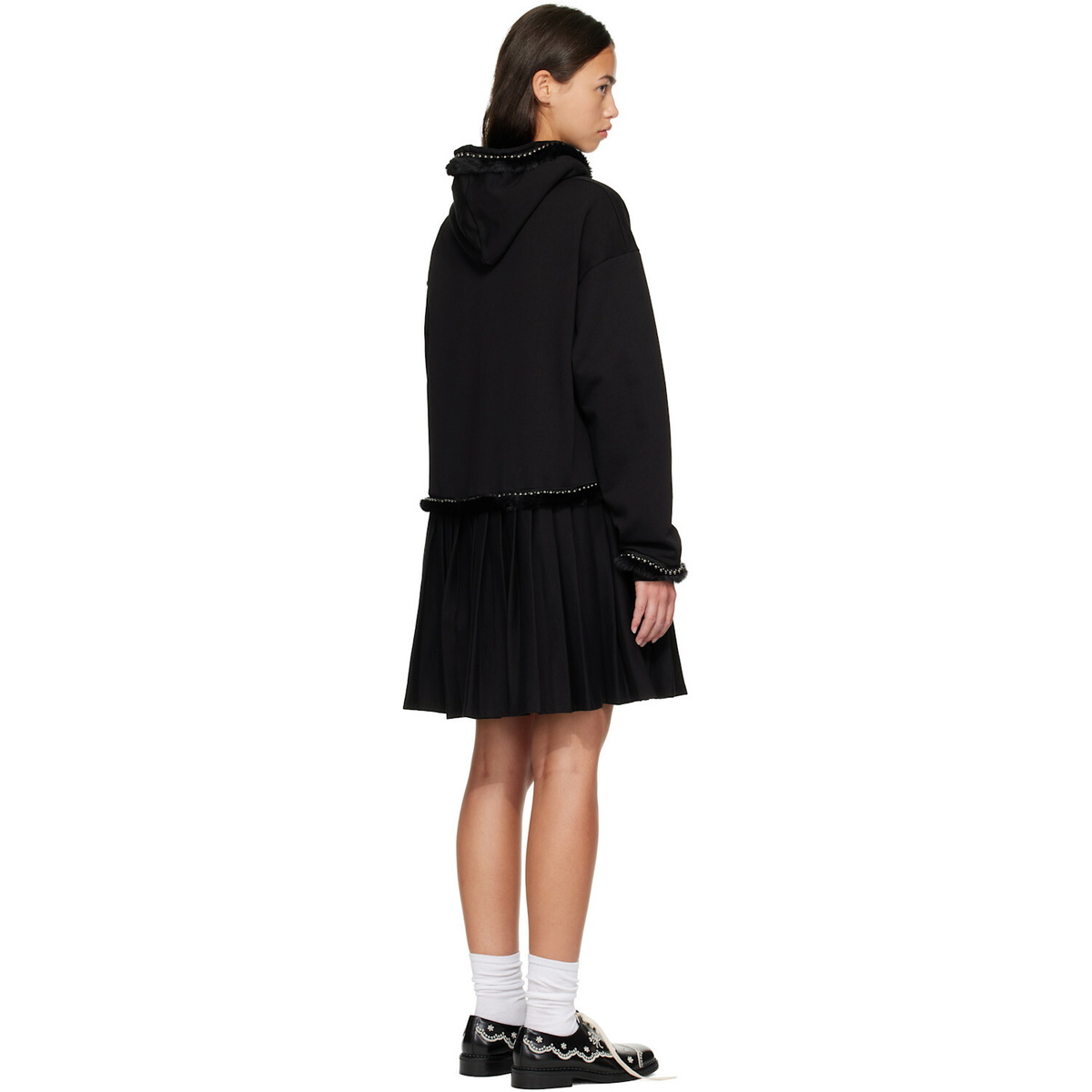 Chopova Lowena Black Fuzzy Pearl Hoodie Minidress