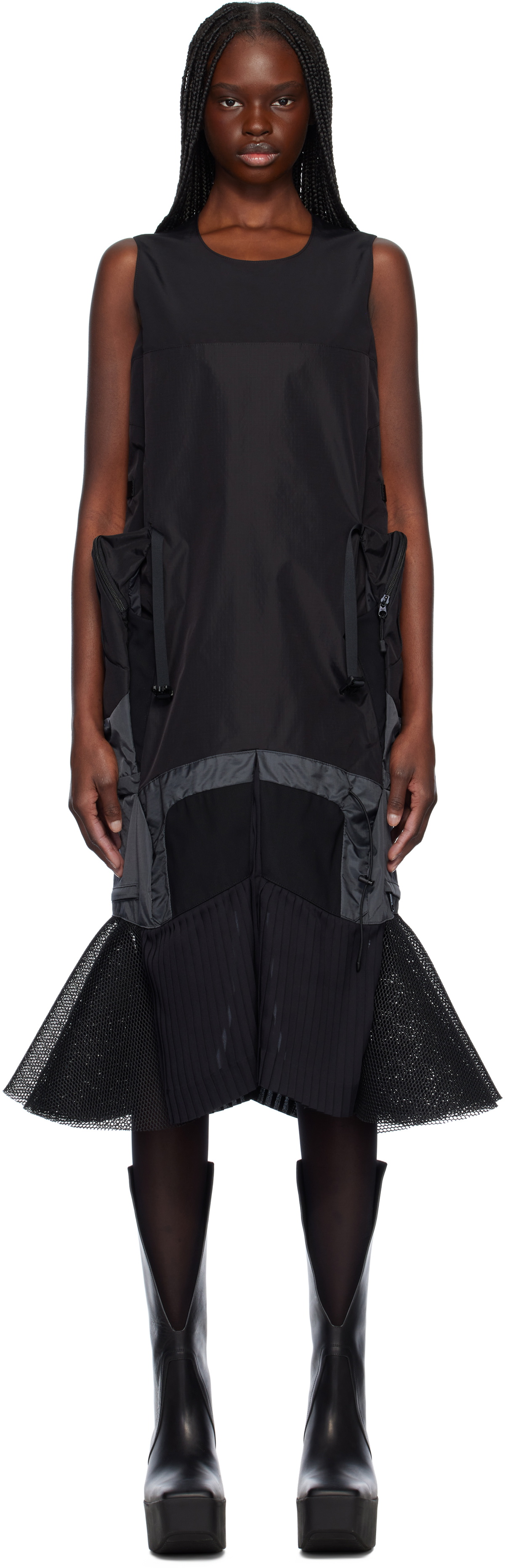 Junya Watanabe Black Paneled Midi Dress Junya Watanabe