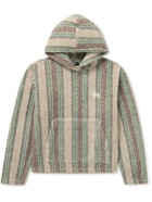 Stussy - Logo-Embroidered Striped Fleece Hoodie - Brown