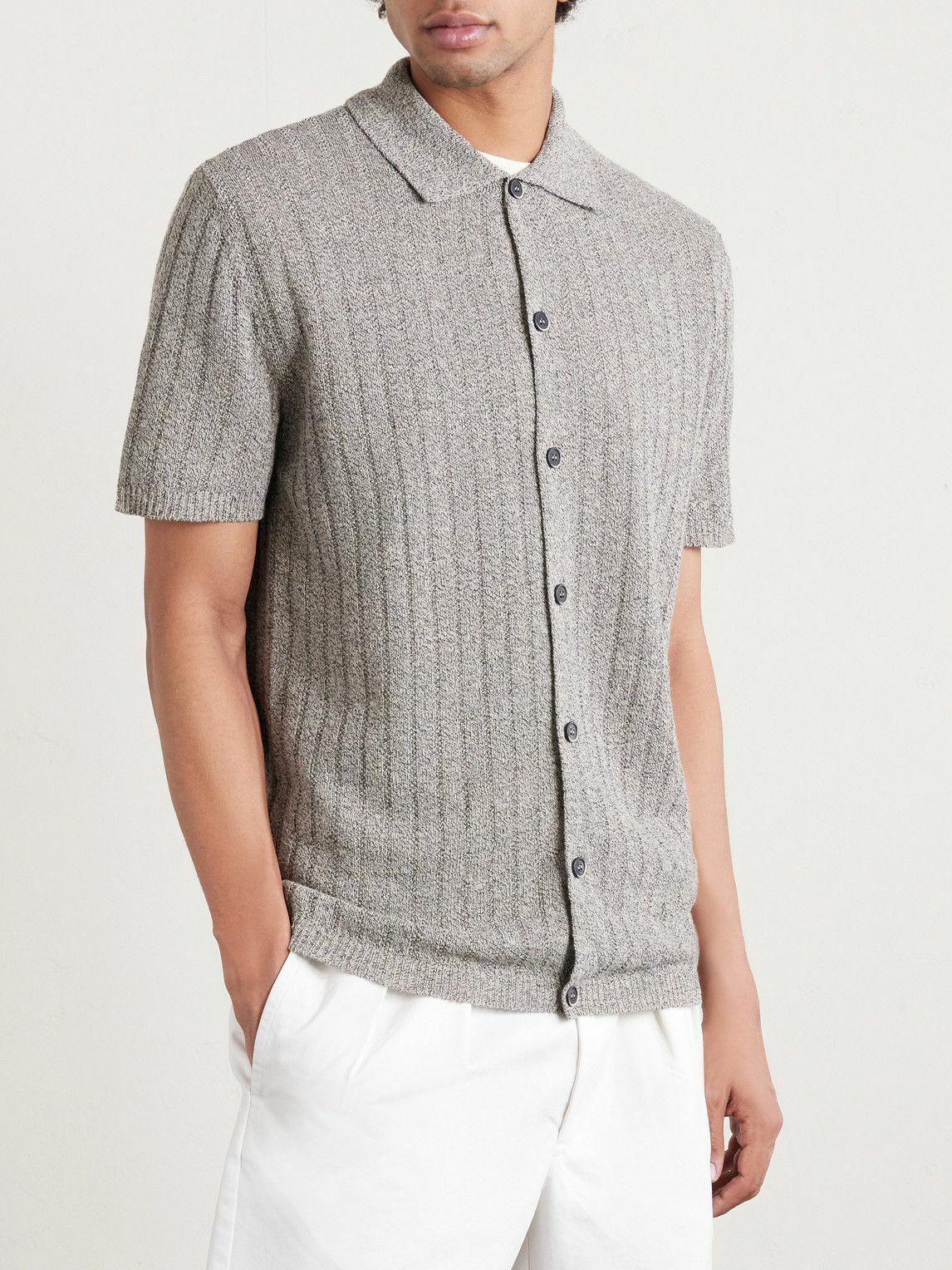 Barena - Ribbed Linen and Cotton-Blend Polo Shirt - Gray