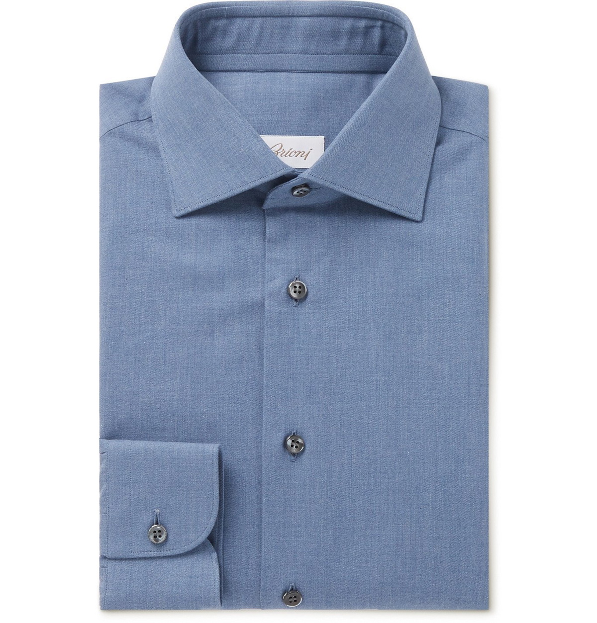Photo: BRIONI - William Slim-Fit Melangé Cotton-Chambray Shirt - Blue