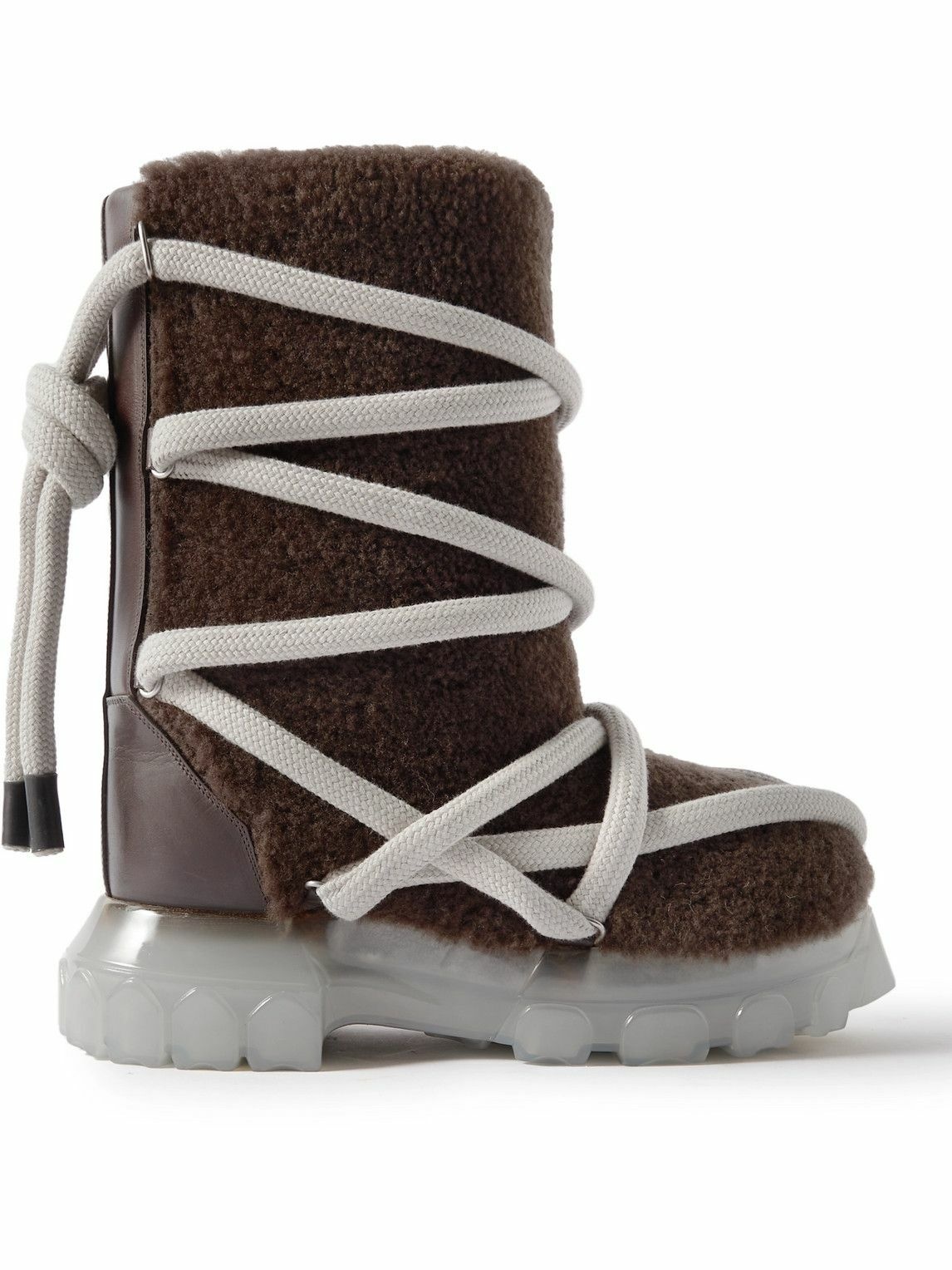 Rick Owens - Lunar Tractor Leather-Trimmed Shearling Boots - Brown Rick ...