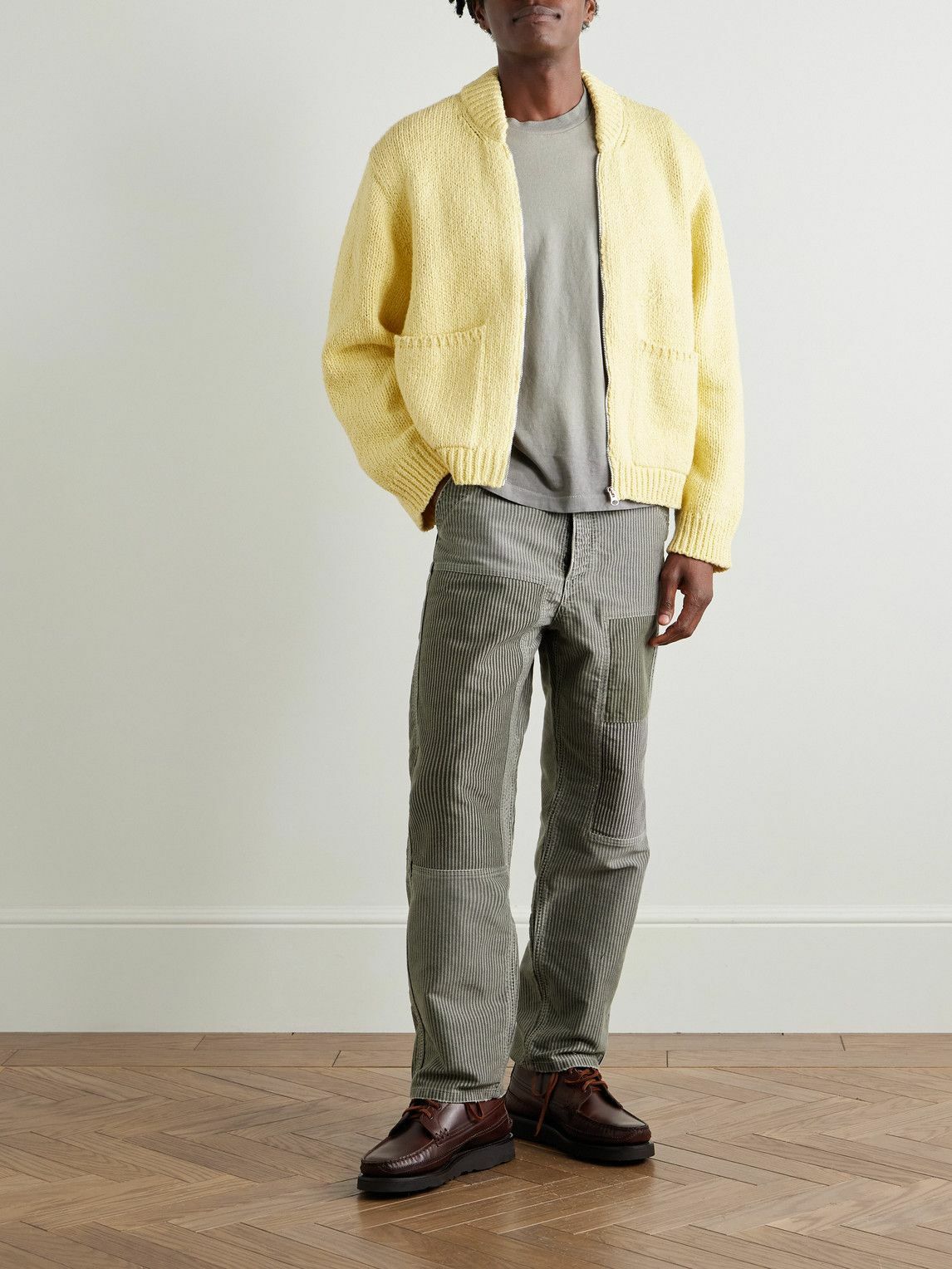 Visvim - Pastoral Straight-Leg Panelled Striped Cotton-Moleskin Trousers - Gray