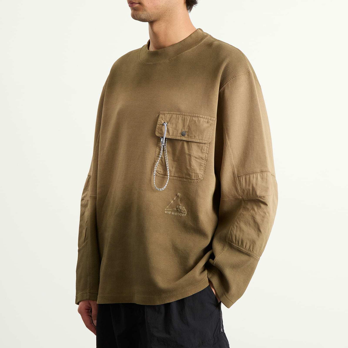 ROA Men's x And Wander Garment-dyed Long Sleeve in Beige