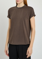 Brunello Cucinelli Crystal-embellished Stretch-cotton T-shirt Dark Brown