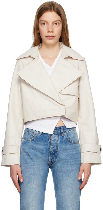 Photo: Helmut Lang Off-White Cropped Trench Leather Jacket