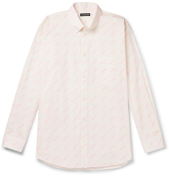 Photo: BALENCIAGA - Button-Down Collar Logo-Print Cotton-Poplin Shirt - White