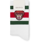 Gucci - Appliquéd Striped Stretch Cotton-Blend Socks - Men - White