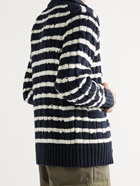 ALEX MILL - Striped Cable-Knit Cotton Cardigan - Blue