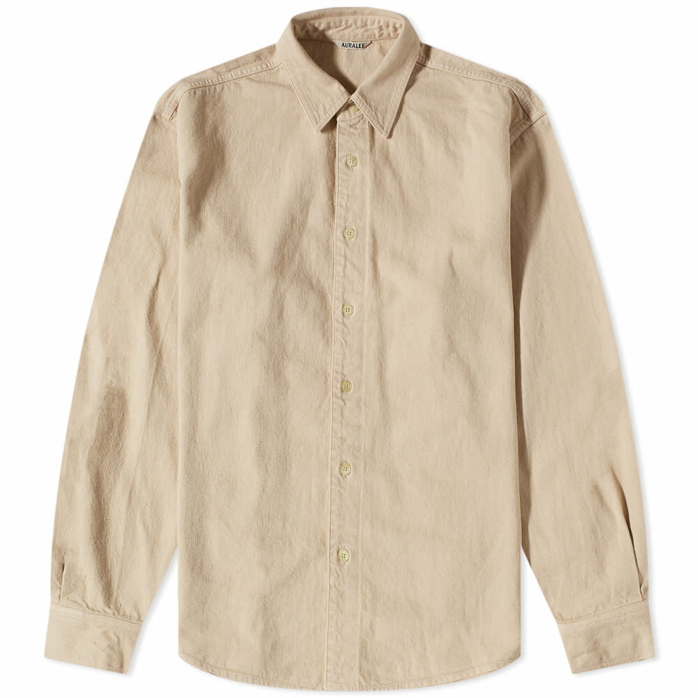 Auralee Men's Botanical Dyed Selvedge Denim Shirt in Natural Brown