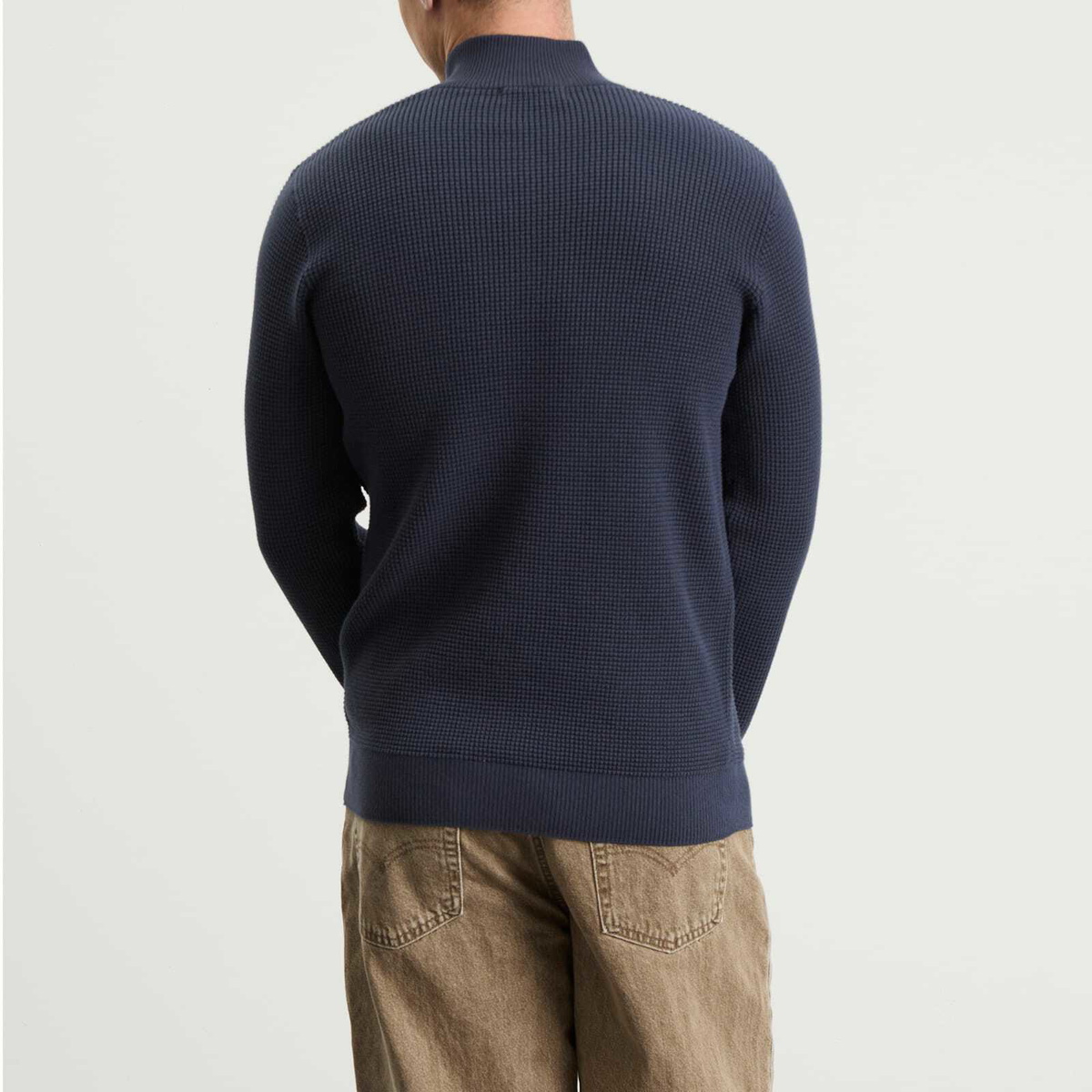 Fred Perry Men's Waffle Zip Half Zip Jumper in Dark Airforce