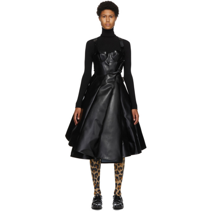 chinese dress ladies Miss Circle Shelby Black Vegan Leather with Lace Mini Dress M main image 1
