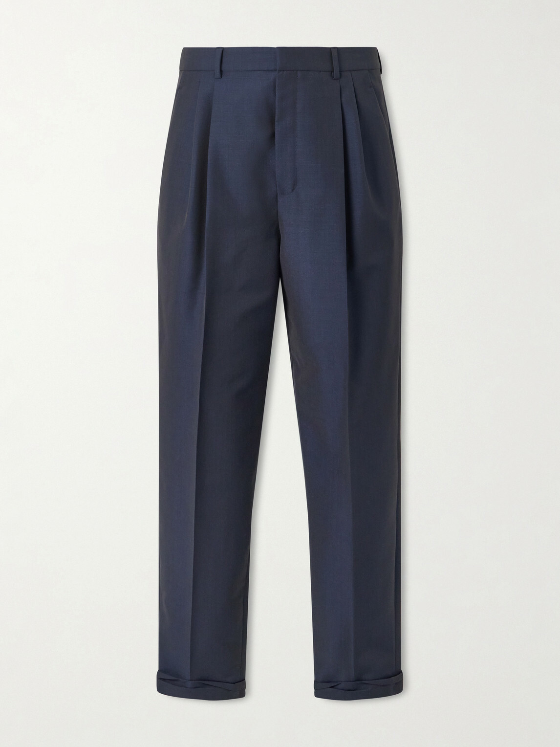 SAINT LAURENT - Tapered Pleated Wool and Mohair-Blend Trousers - Blue