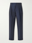 SAINT LAURENT - Tapered Pleated Wool and Mohair-Blend Trousers - Blue