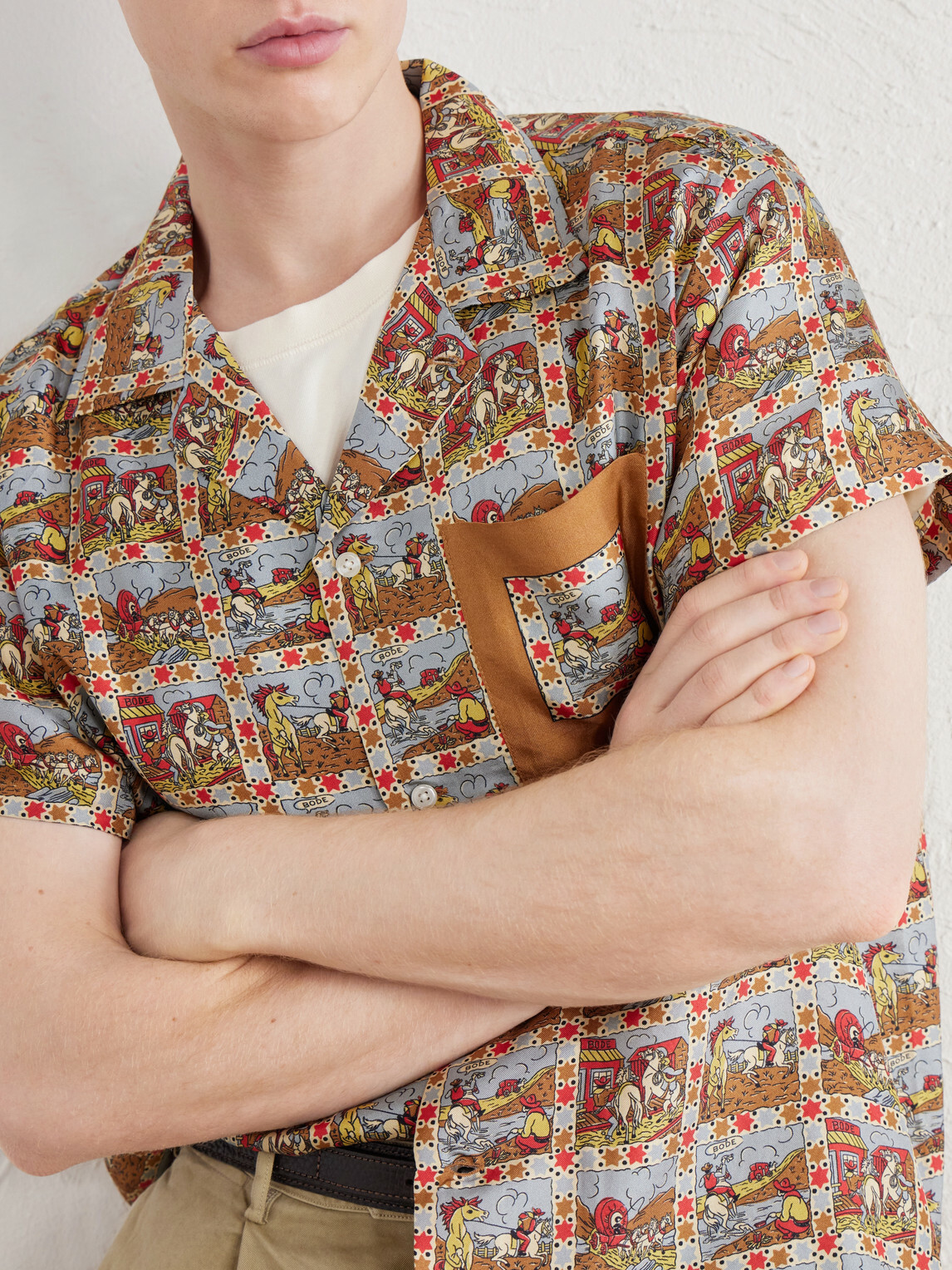 BODE - Cowboy Comic Camp-Collar Printed Silk-Satin Shirt - Brown